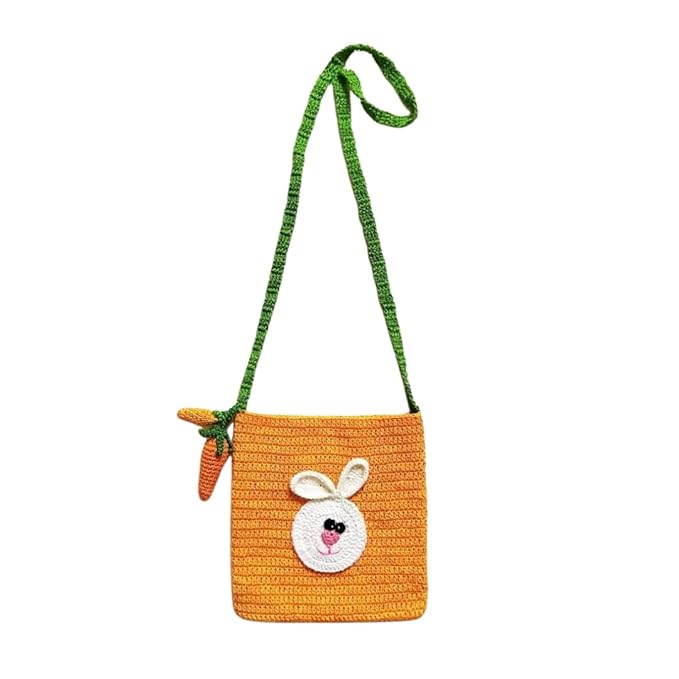 Handcrafted Crochet Orange Rabbit Purse,Sling Bags for Kids - Main Image