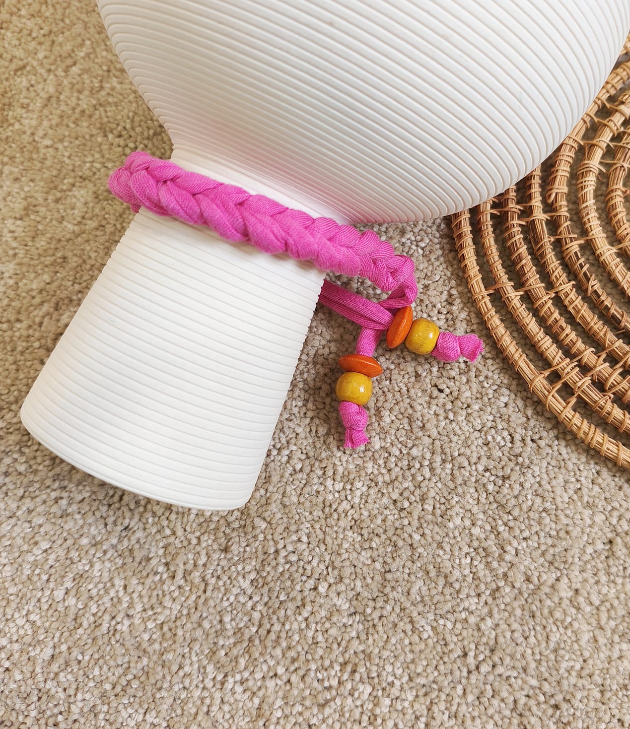 Crochet Pink Braided Bead Bracelet – Handmade Wooden Friendship Jewelry