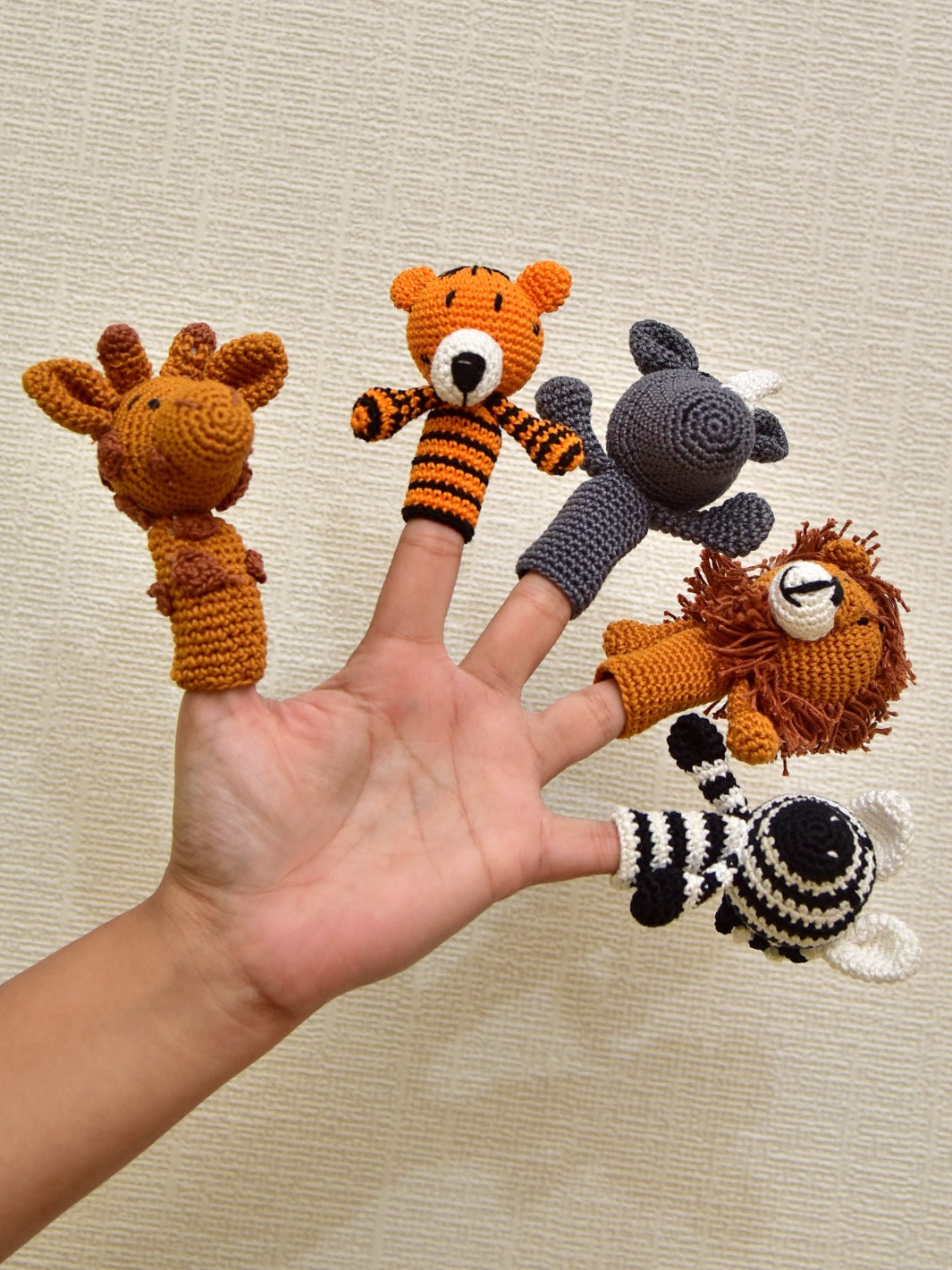Happy Threads | Grandpa Buddies Finger Puppets – Handcrafted Amigurumi Set | Soft, Safe & Educational Toy for Kids