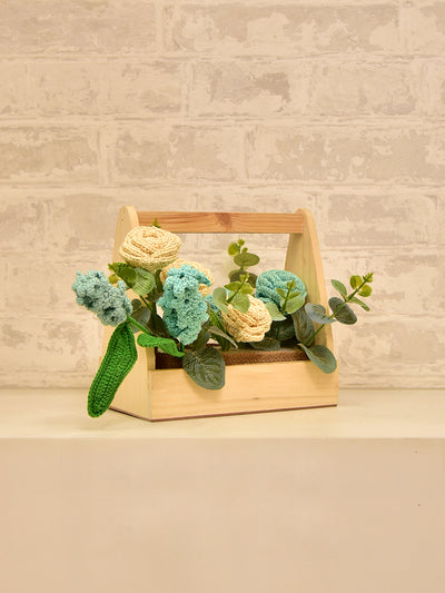 Blue Hyacinth & Cream Rose Crochet Bouquet | Handcrafted Floral Arrangement