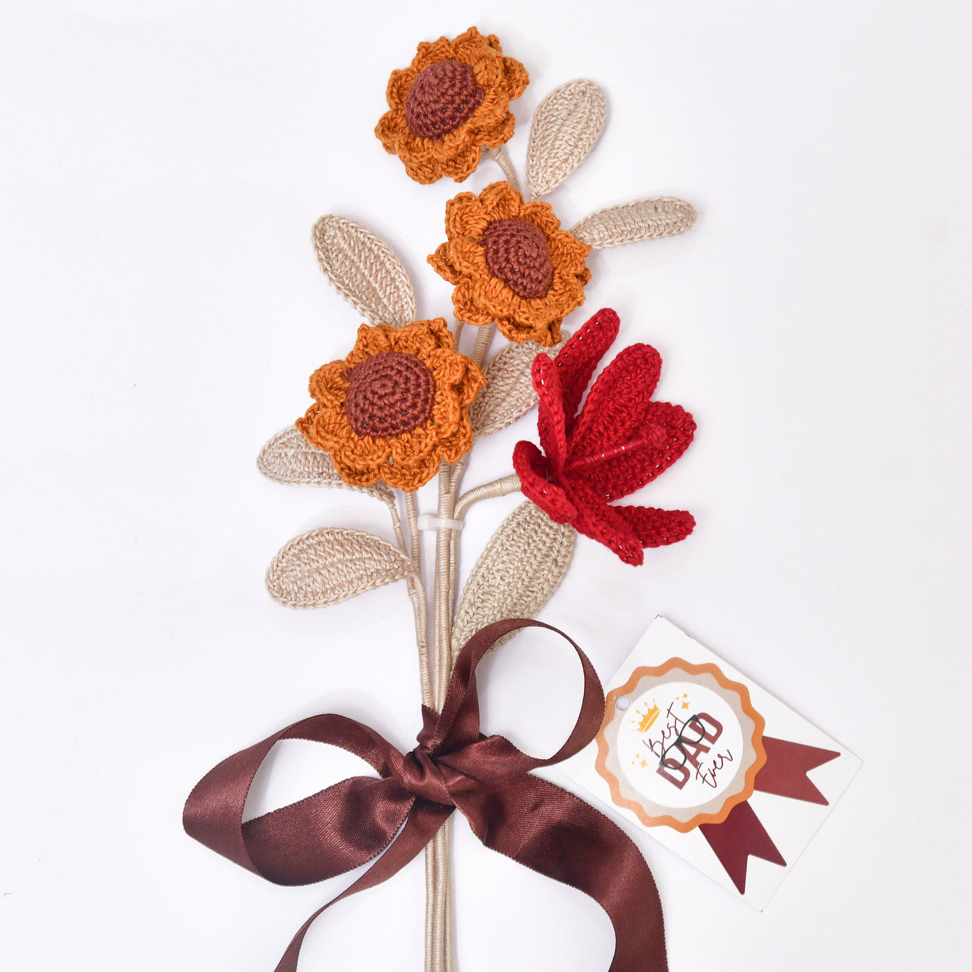 Crochet Sunflower & Red Bloom Bouquet – Cozy Father’s Day Decor