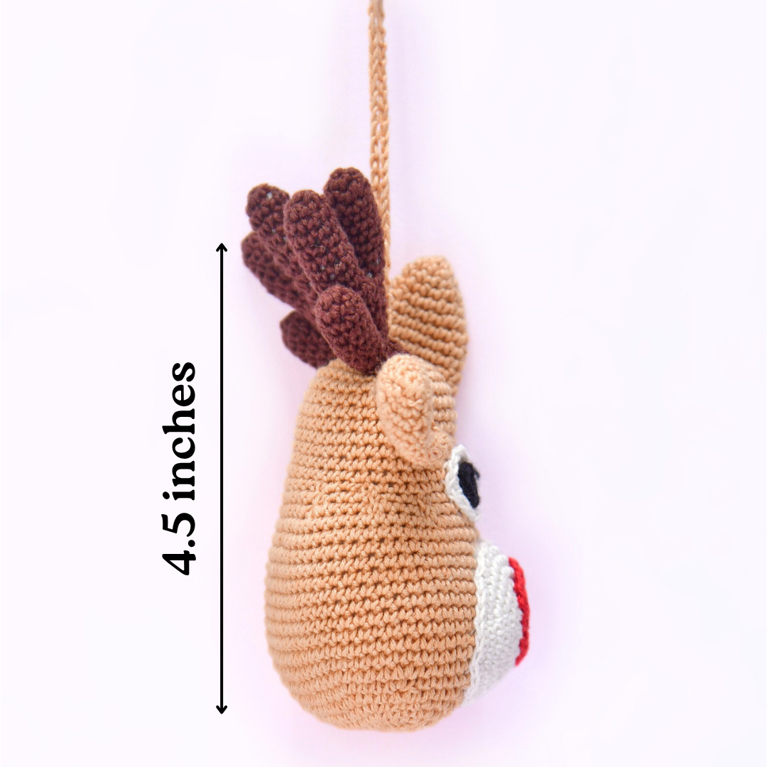 Whimsical Crochet Reindeer Face Ornament – Handcrafted Christmas Décor