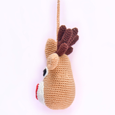 Whimsical Crochet Reindeer Face Ornament – Handcrafted Christmas Décor