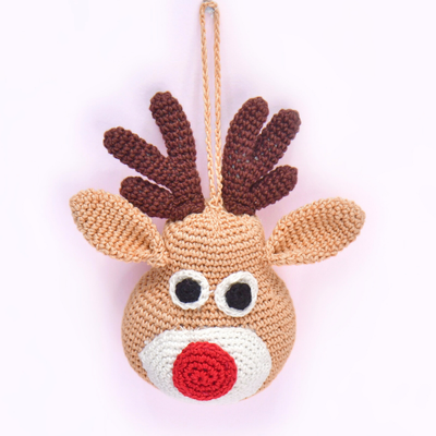 Whimsical Crochet Reindeer Face Ornament – Handcrafted Christmas Décor