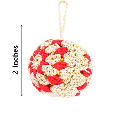 Handmade Crochet Christmas Ornament – Red & Gold Hanging Bauble