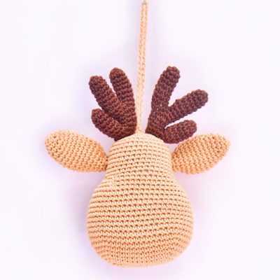 Whimsical Crochet Reindeer Face Ornament – Handcrafted Christmas Décor