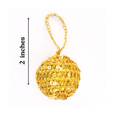 Handmade Golden Sequin Crochet Christmas Ornament – Festive Hanging Bauble