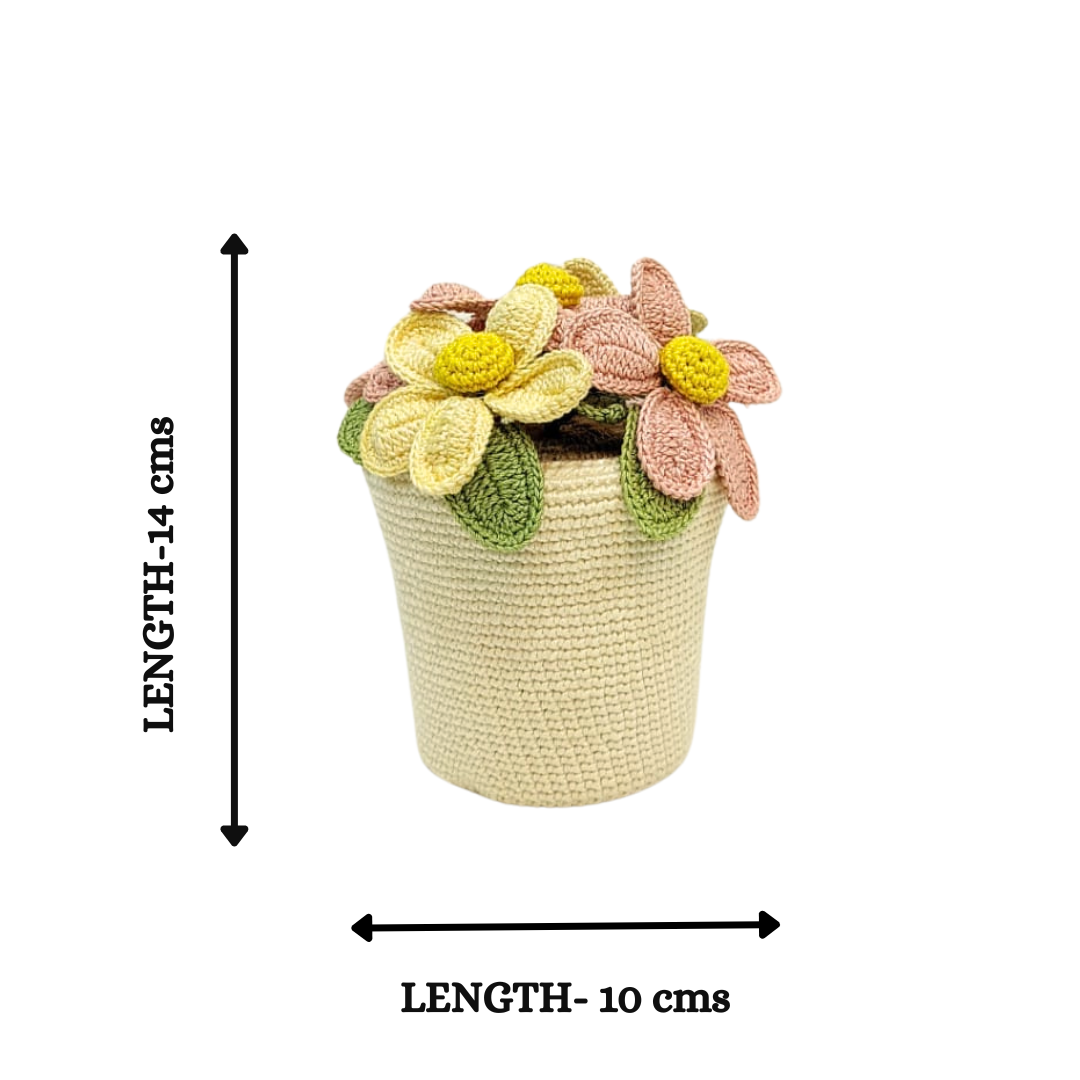 Handmade Crochet Daisy Bloom Pot – Cheerful Floral Home Accent