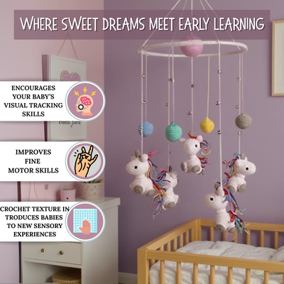 Adorable Crochet Unicorn Mobile – Whimsical Nursery Décor for Newborns