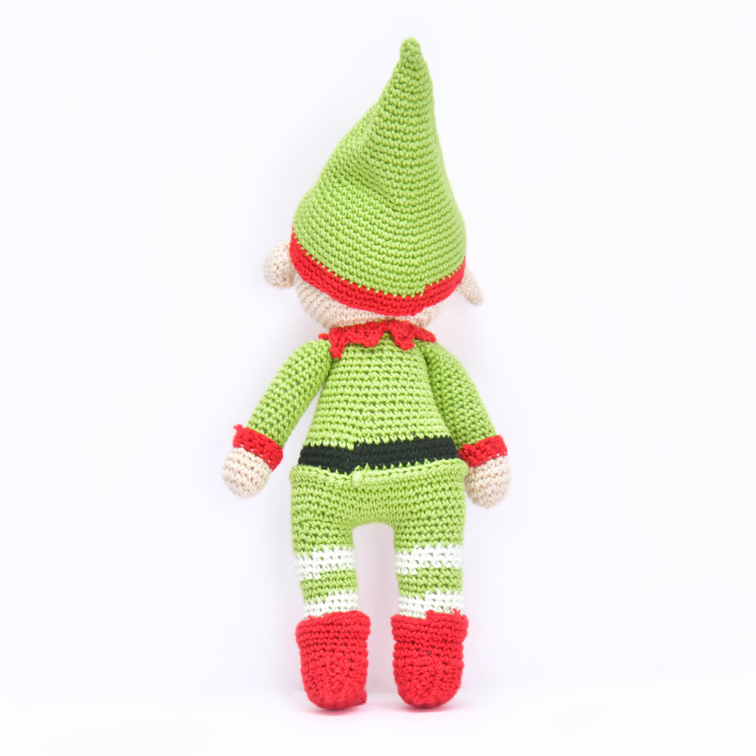 Cheerful Crochet Boy Elf Soft Toy – Handcrafted Holiday Gift & Décor