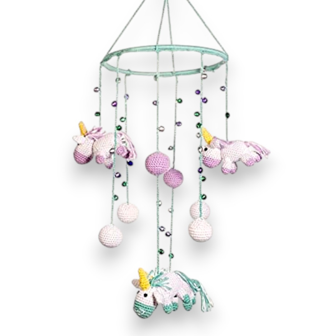 Whimsical Unicorn Baby Mobile – Soft Crochet Dreamland Decor