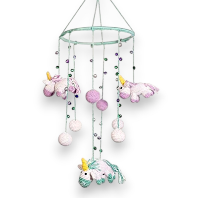 Whimsical Unicorn Baby Mobile – Soft Crochet Dreamland Decor