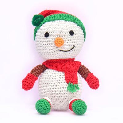 Cheerful Crochet Happy Snowman Soft Toy – Handcrafted Holiday Gift & Décor