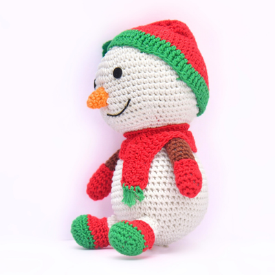Cheerful Crochet Happy Snowman Soft Toy – Handcrafted Holiday Gift & Décor