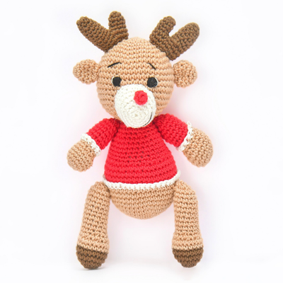 Cheerful Crochet Boy Reindeer Soft Toy – Handcrafted Holiday Gift & Décor