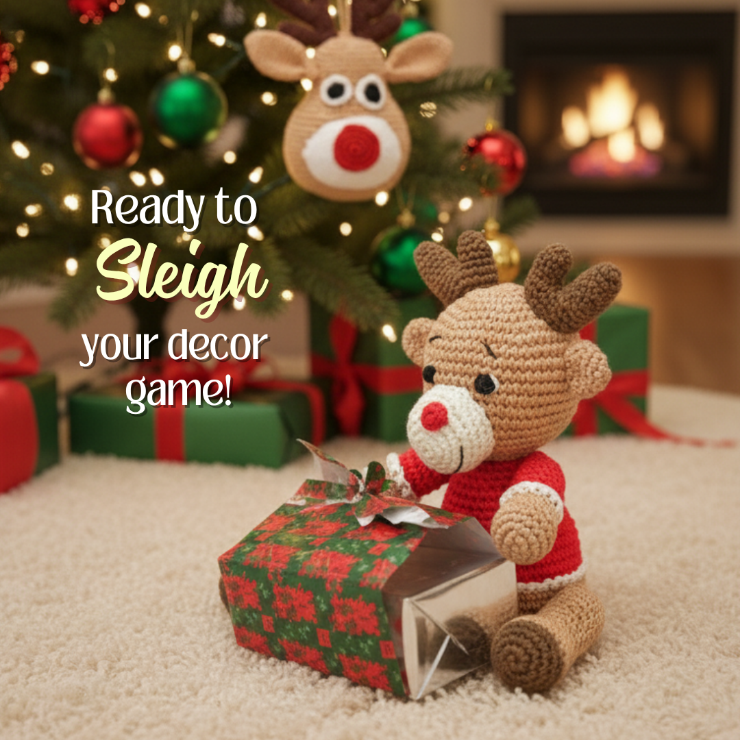 Cheerful Crochet Boy Reindeer Soft Toy – Handcrafted Holiday Gift & Décor