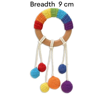 Colorful Rainbow Ring Rattle - Handmade Crochet Baby Rattle