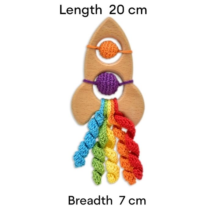 Rocket Rattle & Teether - Fun Handmade Crochet Baby Toy