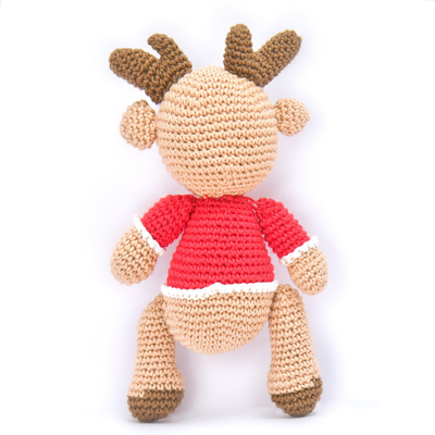 Cheerful Crochet Boy Reindeer Soft Toy – Handcrafted Holiday Gift & Décor