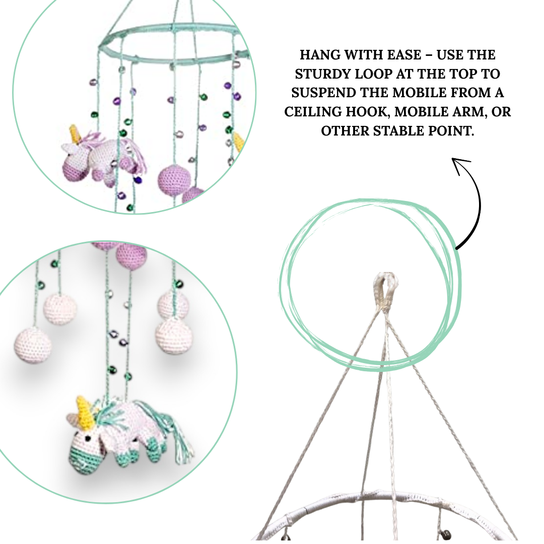 Whimsical Unicorn Baby Mobile – Soft Crochet Dreamland Decor
