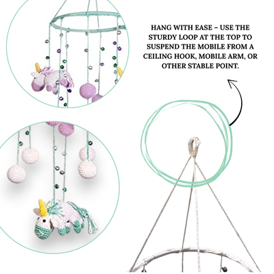 Whimsical Unicorn Baby Mobile – Soft Crochet Dreamland Decor