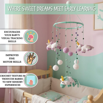 Whimsical Unicorn Baby Mobile – Soft Crochet Dreamland Decor