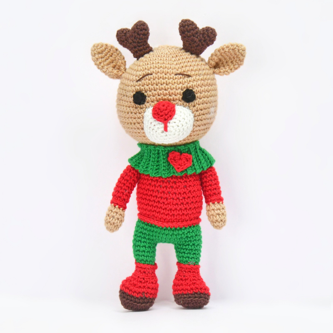 Cheerful Crochet Happy Reindeer Soft Toy – Handcrafted Holiday Gift & Décor