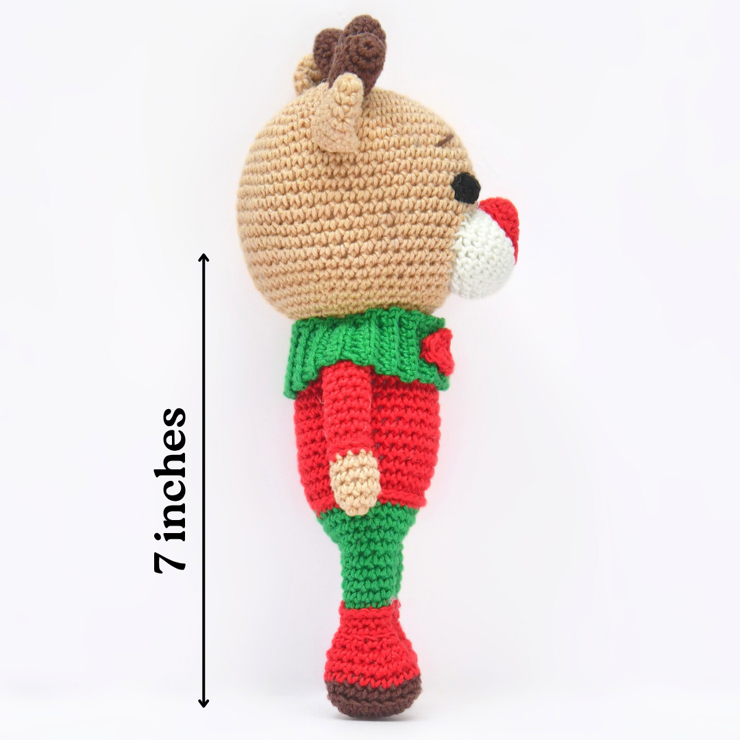 Cheerful Crochet Happy Reindeer Soft Toy – Handcrafted Holiday Gift & Décor