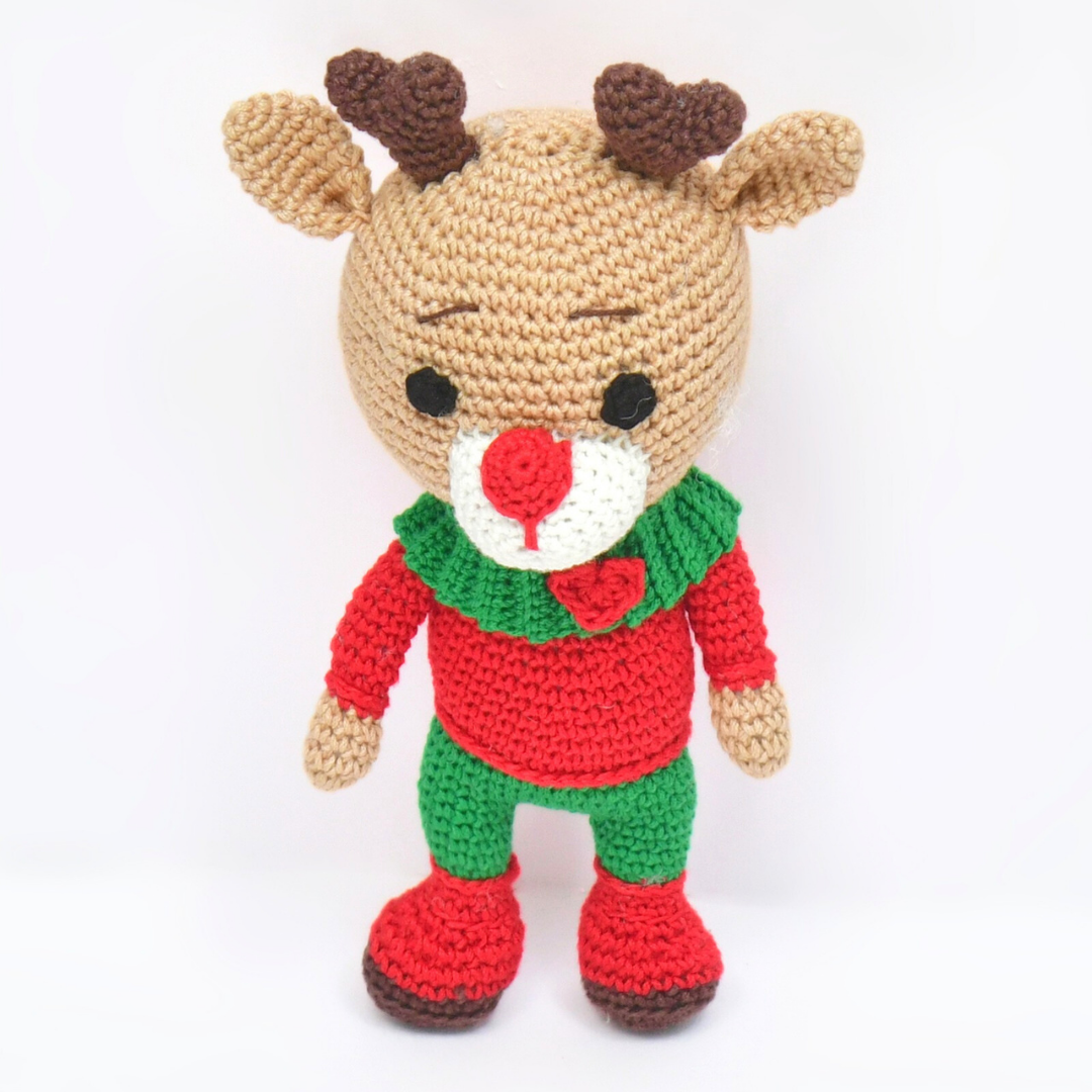 Cheerful Crochet Happy Reindeer Soft Toy – Handcrafted Holiday Gift & Décor