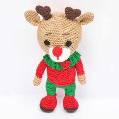 Cheerful Crochet Happy Reindeer Soft Toy – Handcrafted Holiday Gift & Décor