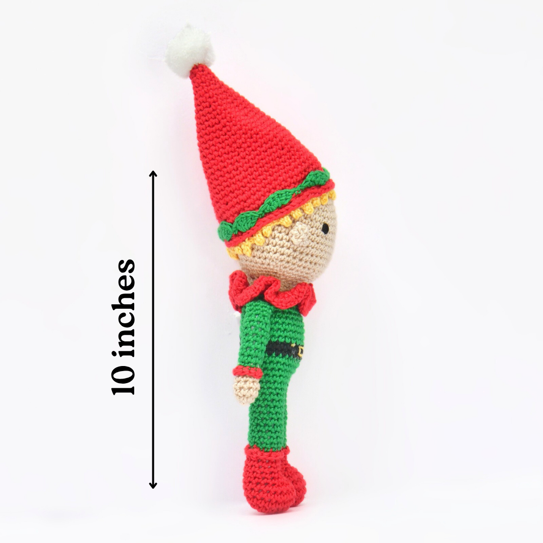 Handmade Crochet Christmas Elf Doll | Cute Amigurumi Plush for Festive Decor & Gifting