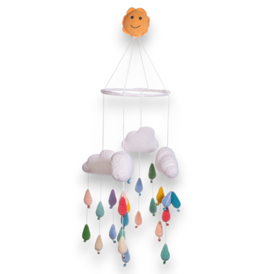 Bright & Colourful Crochet Raindrops – Handmade Amigurumi Mobile for Nursery
