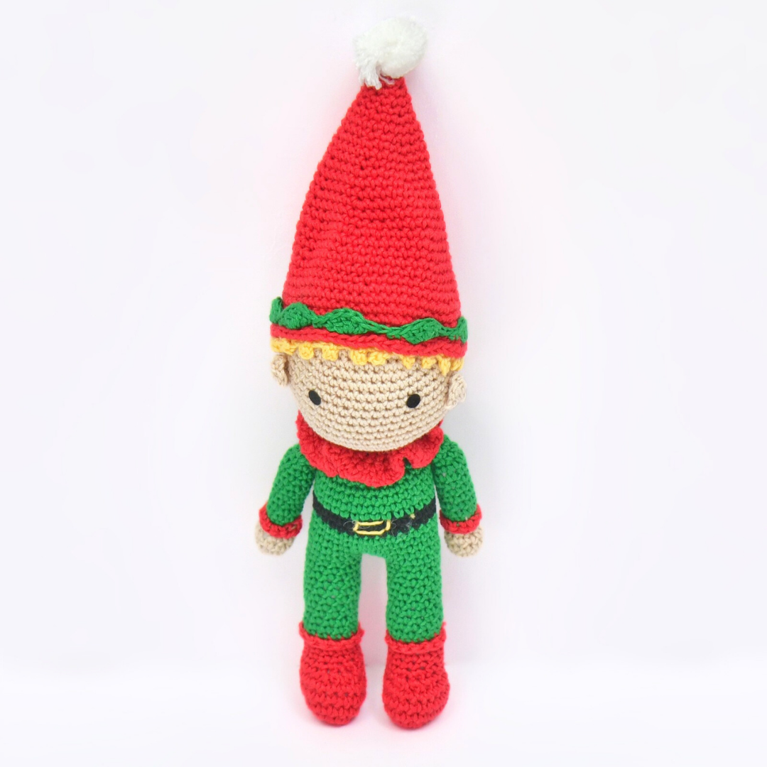Handmade Crochet Christmas Elf Doll | Cute Amigurumi Plush for Festive Decor & Gifting