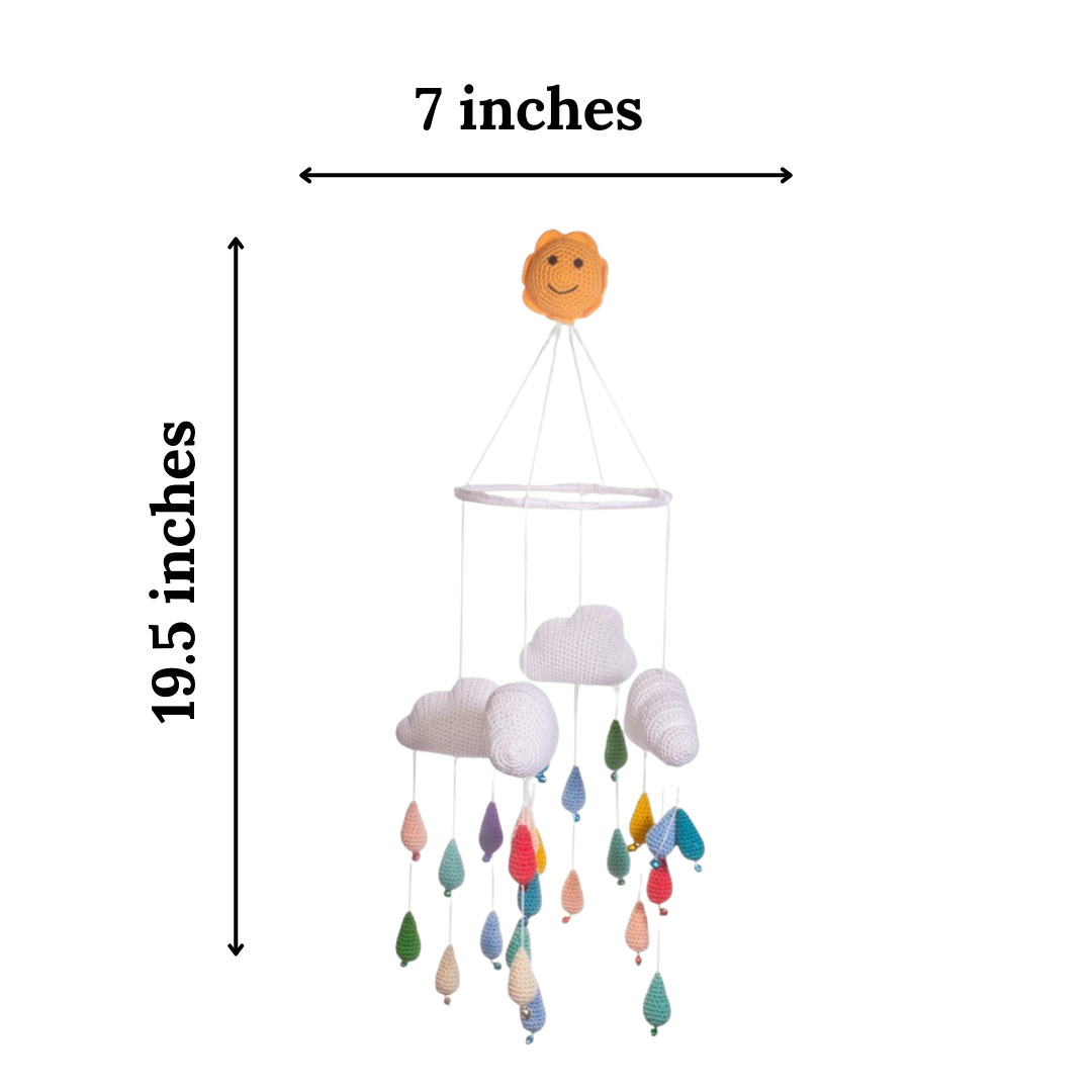 Bright & Colourful Crochet Raindrops – Handmade Amigurumi Mobile for Nursery