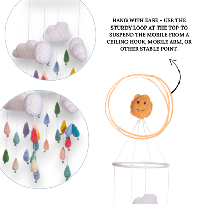Bright & Colourful Crochet Raindrops – Handmade Amigurumi Mobile for Nursery