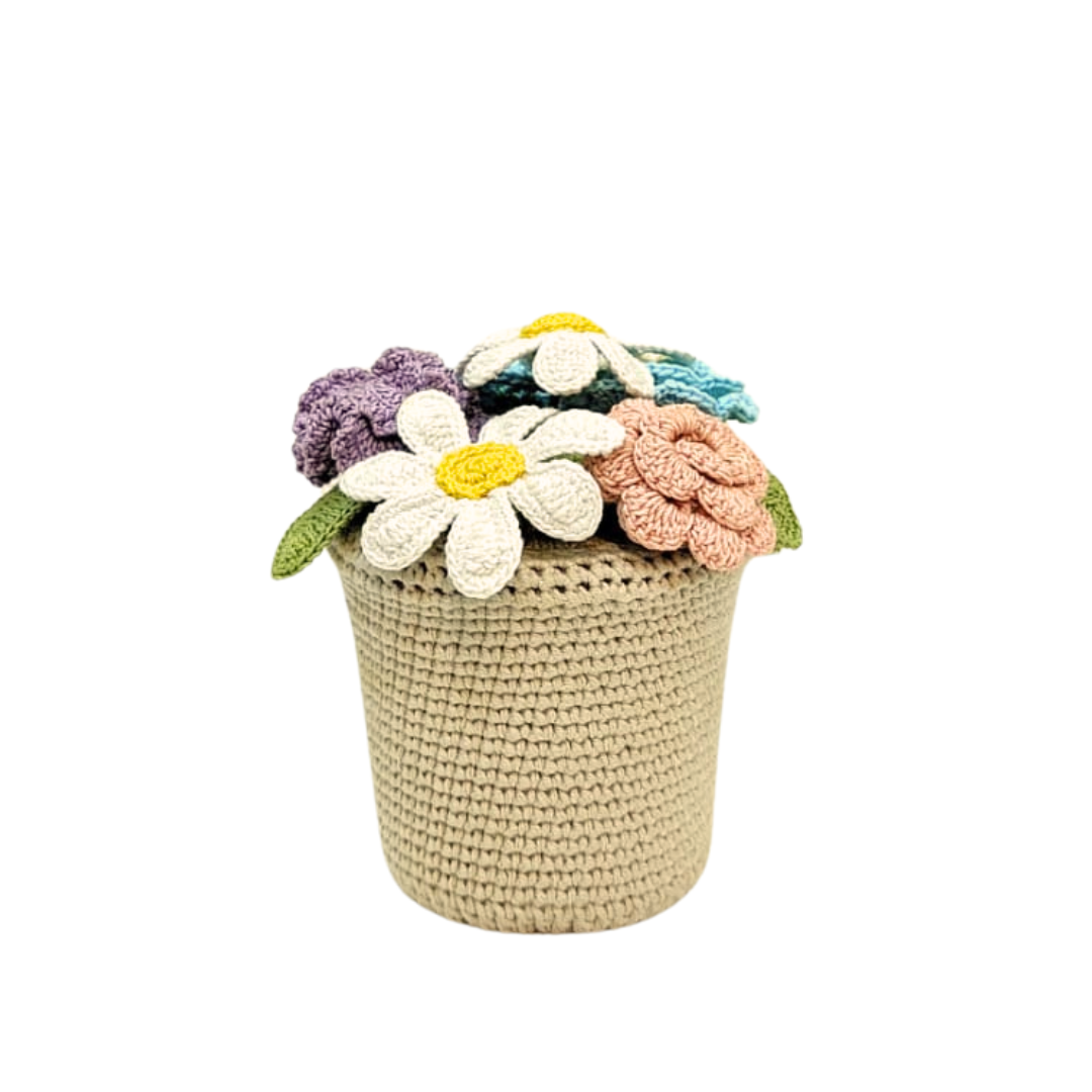 Handcrafted Crochet Bloom Pot – Colorful Bouquet of Eternal Blossoms