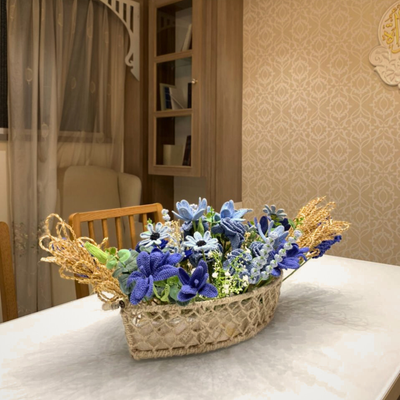 Limited Edition Crochet Flower Basket | Luxe Handcrafted Floral Arrangement for Elegant Interiors