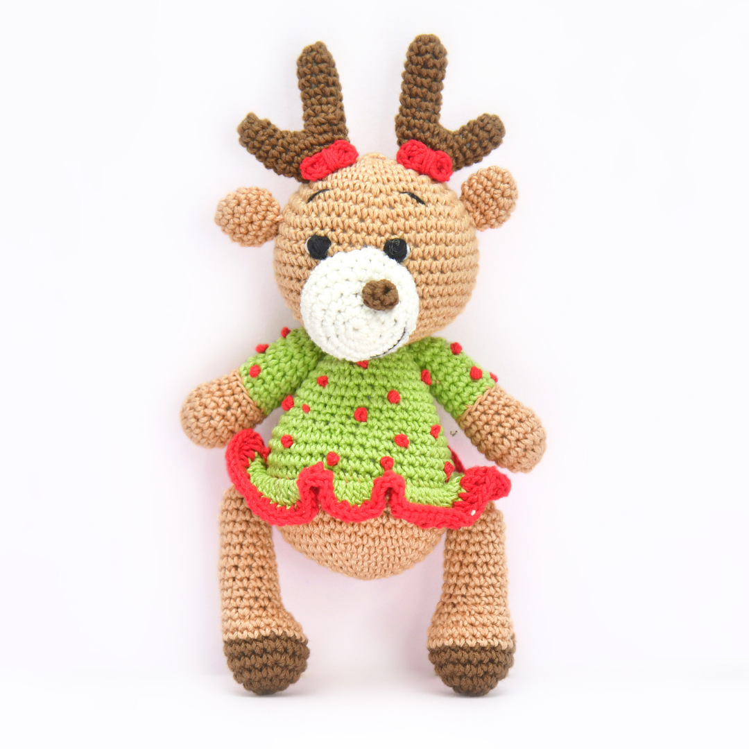 Cheerful Crochet Girl Reindeer Soft Toy – Handcrafted Holiday Gift & Décor