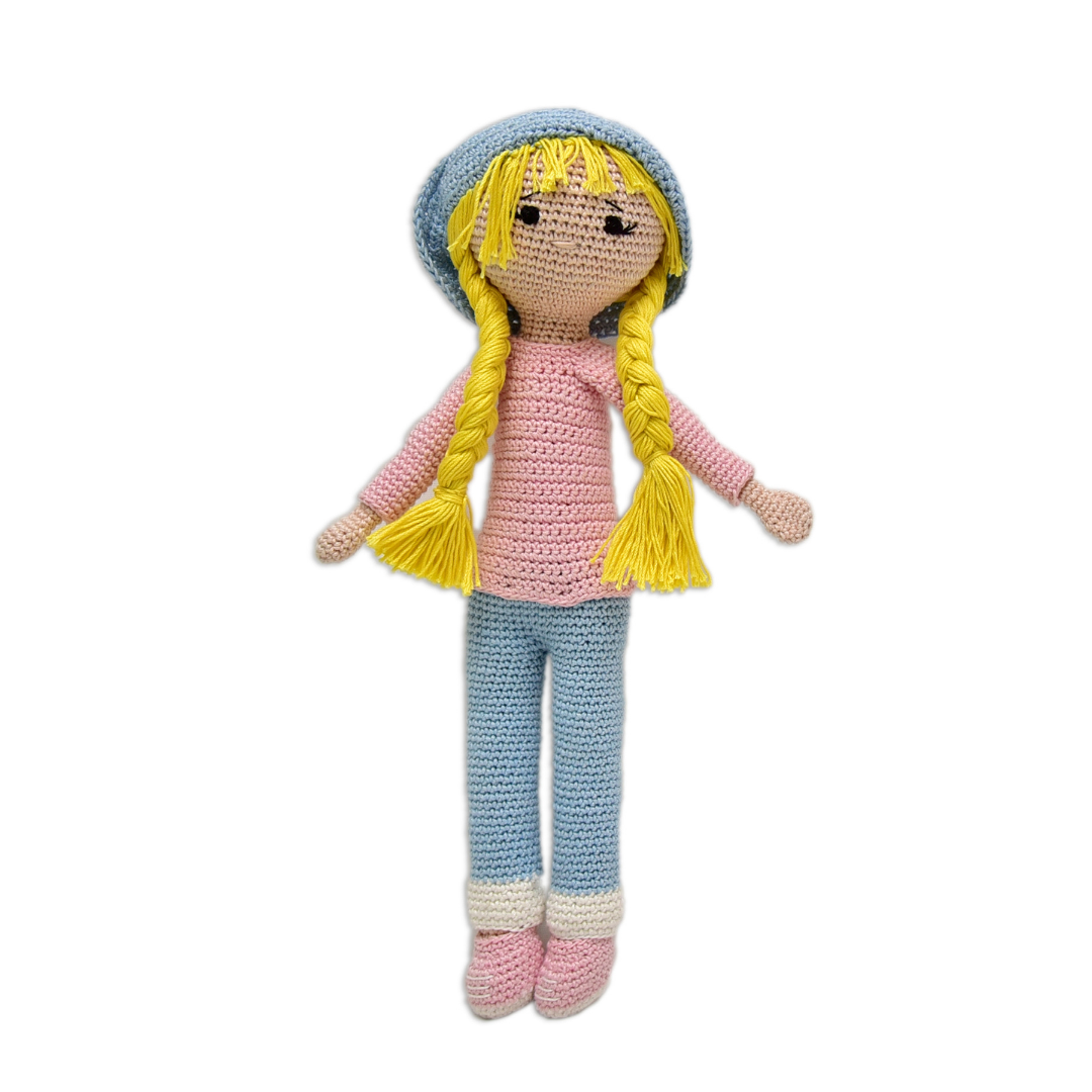 Mia Handmade Crochet Doll | Amigurumi Girl Doll with Braids | Soft Knitted Toy for Kids & Nursery Décor