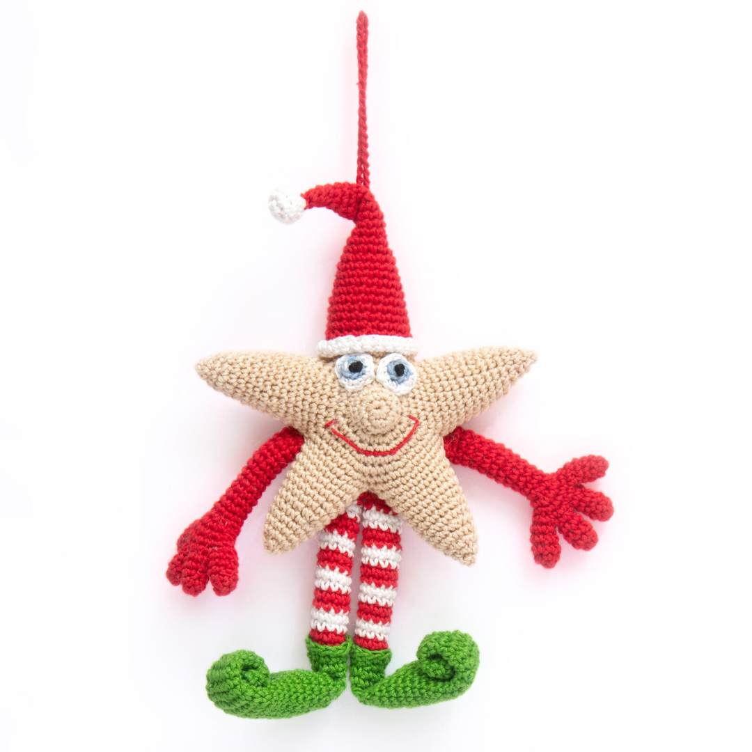 Handmade Crochet Christmas Star Elf | Whimsical Holiday Decor Ornament