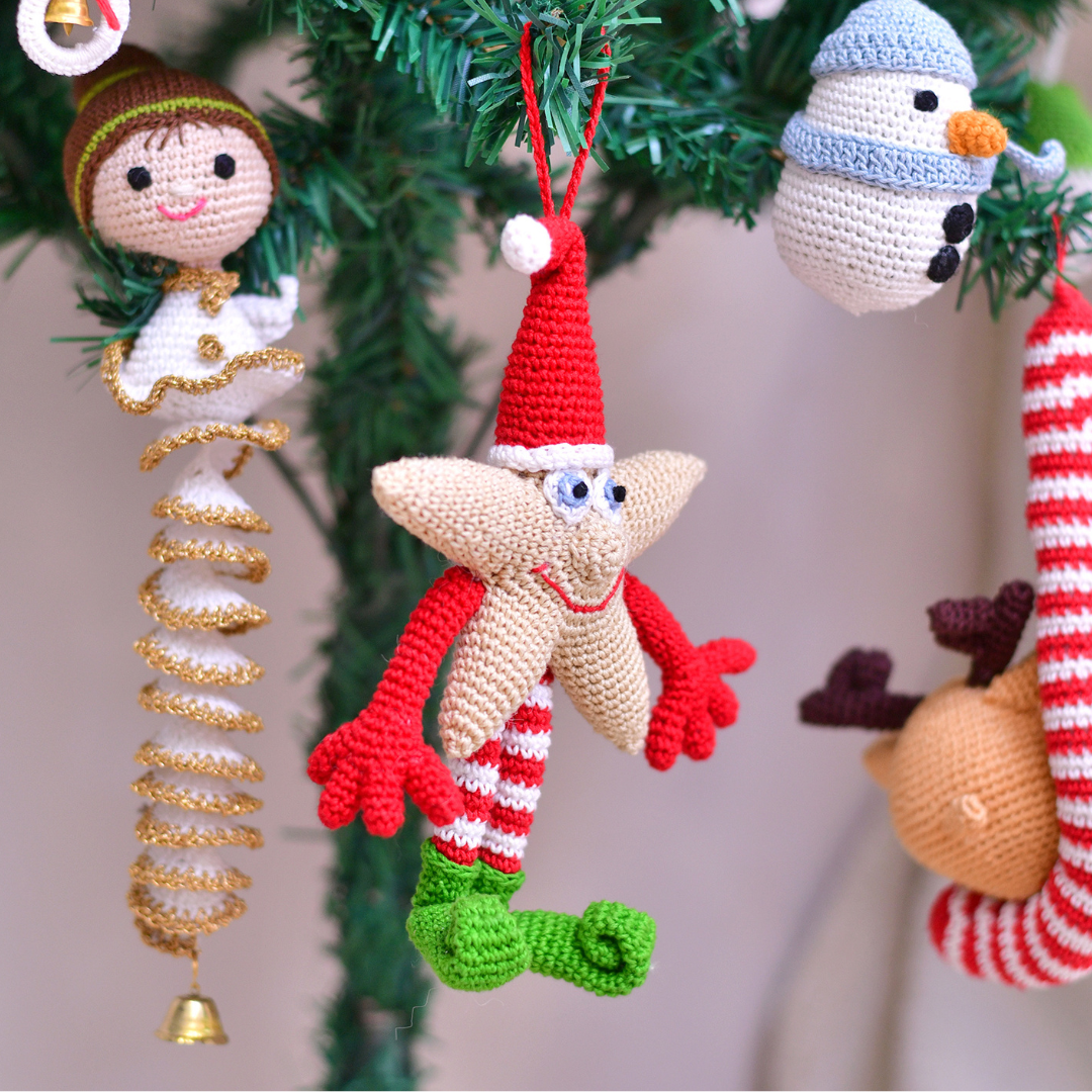 Handmade Crochet Christmas Star Elf | Whimsical Holiday Decor Ornament