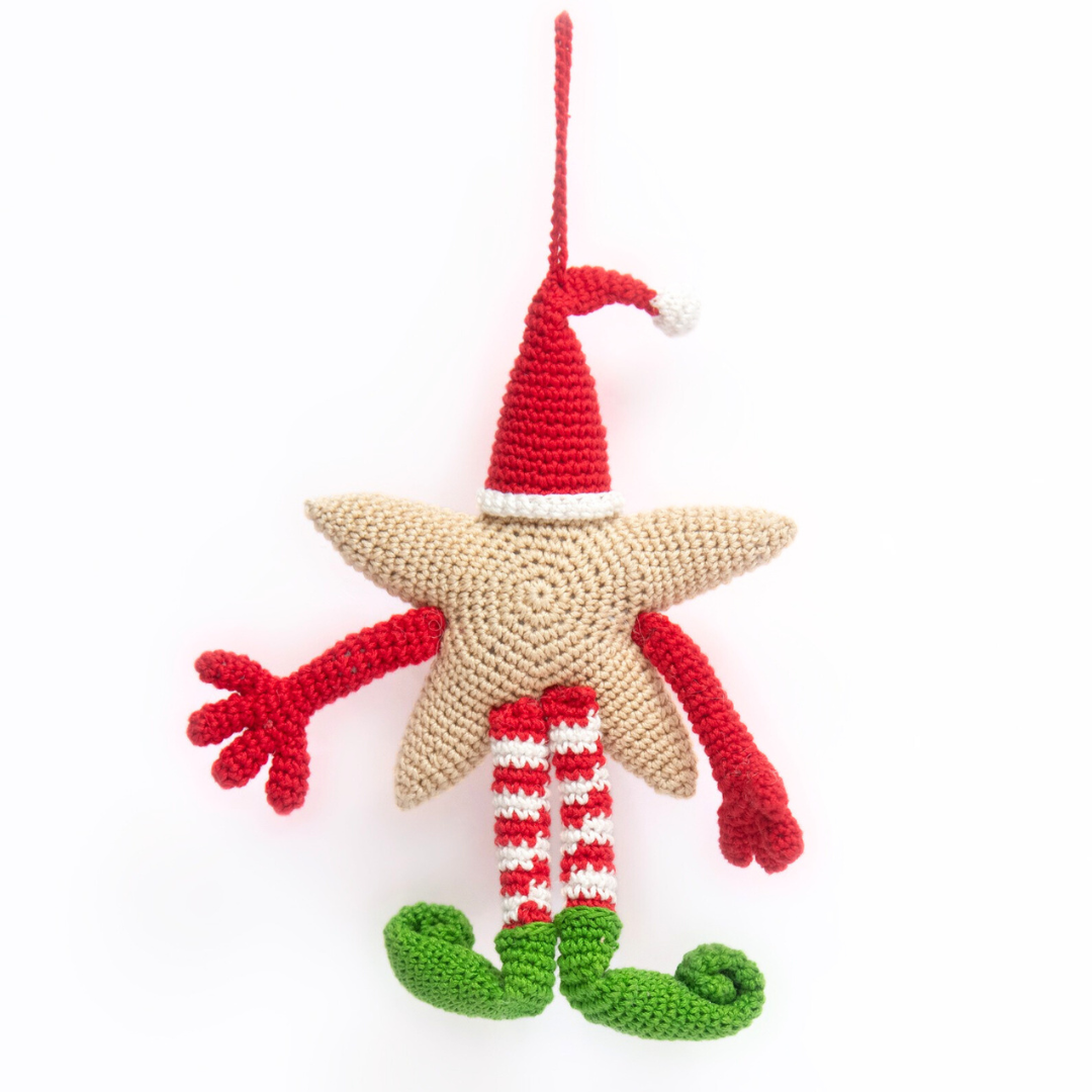 Handmade Crochet Christmas Star Elf | Whimsical Holiday Decor Ornament