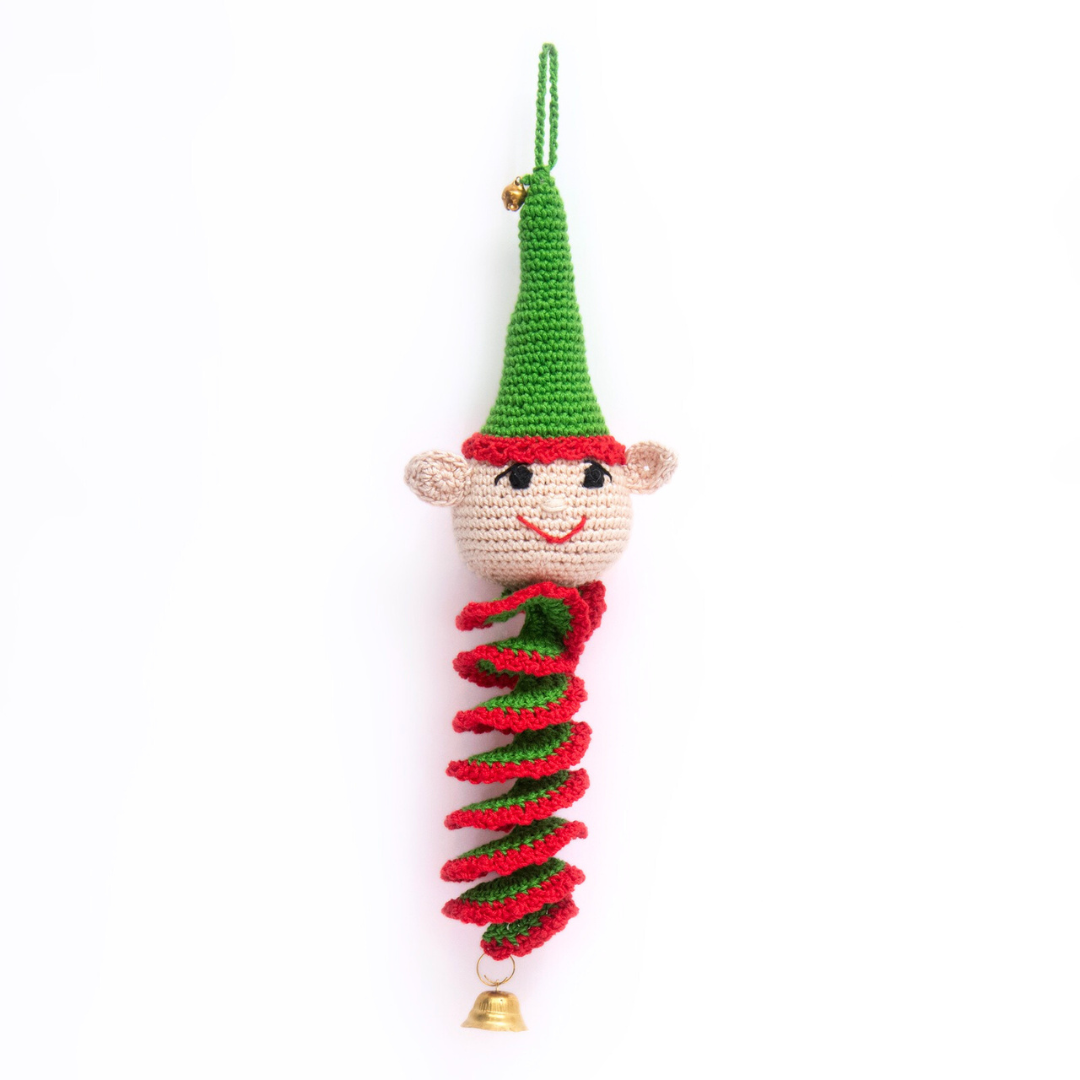 Handmade Crochet Spiral Elf Ornament | Cute Christmas Tree Hanging Decor