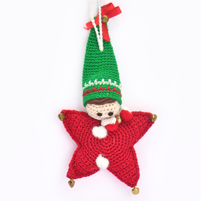 Christmas Star Elf Amigurumi Ornament | Handmade Holiday Tree Decoration