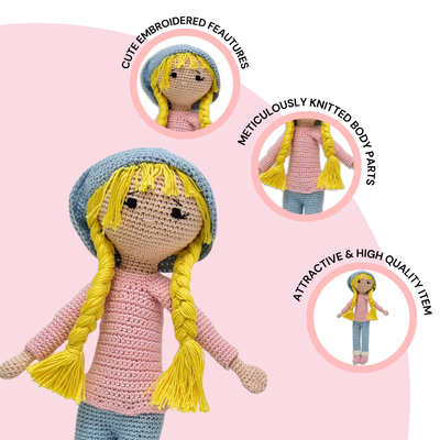 Mia Handmade Crochet Doll | Amigurumi Girl Doll with Braids | Soft Knitted Toy for Kids & Nursery Décor