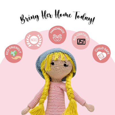 Mia Handmade Crochet Doll | Amigurumi Girl Doll with Braids | Soft Knitted Toy for Kids & Nursery Décor