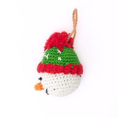 Cheerful Crochet Snowman Ornament – A Jolly Little Character Ready for Holiday Fun