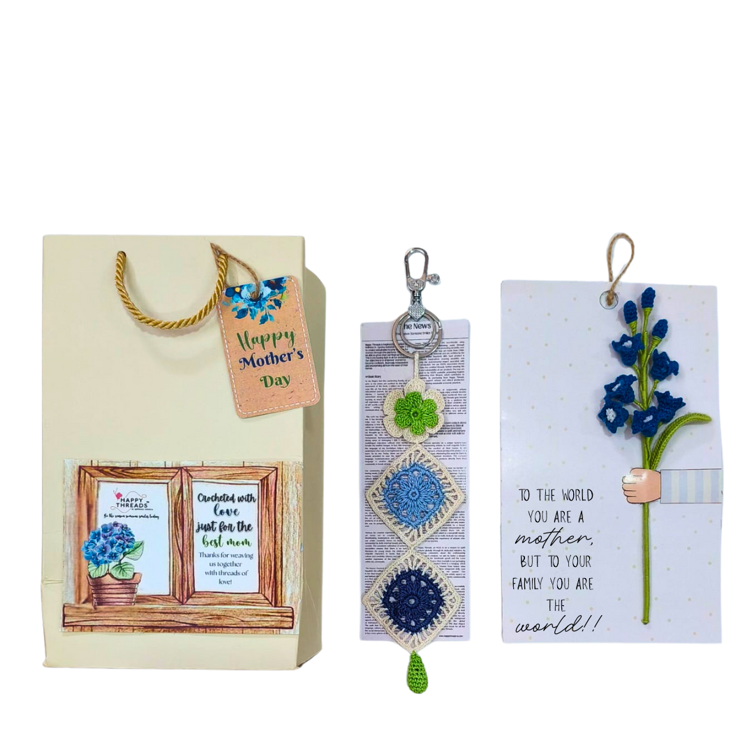 Indigo Bloom – Elegant Blue Crochet Hamper for Mother's Day