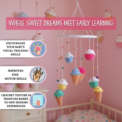 Amigurumi Dessertland Mobile – Handcrafted Crochet Sweet Treats Décor