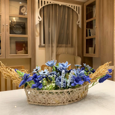 Limited Edition Crochet Flower Basket | Luxe Handcrafted Floral Arrangement for Elegant Interiors